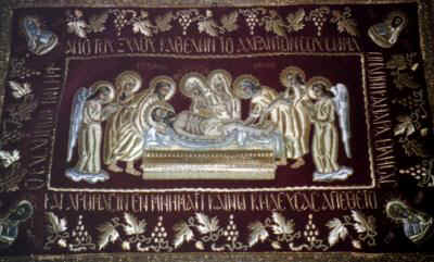 le Christ au tombeau, broderie d'origine grecque